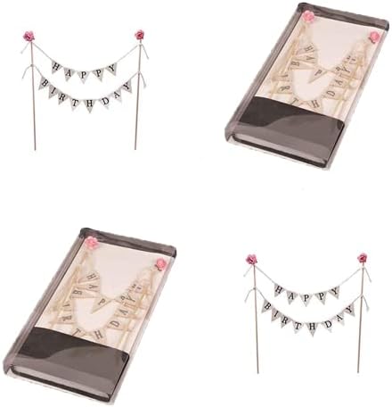 Happy Birthday Cake Bunting Topper with Ivory Wood Pole and Pink Rose