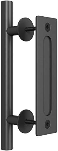 SMARTSTANDARD 12 Heavy Duty Barn Door Handle Set Black Rustic Design