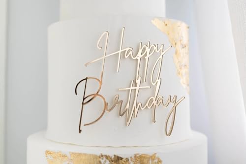 Happy Birthday Cake Topper Gold Mirror Acrylic Decoration