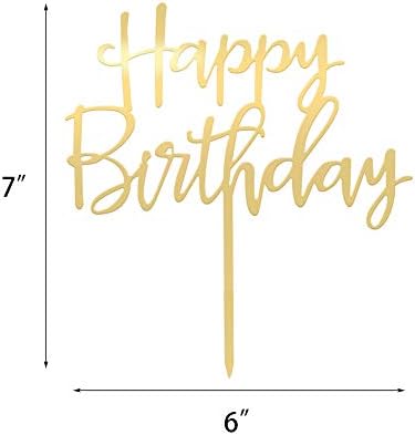 Happy Birthday Cake Topper Mirrored Gold Acrylic 1