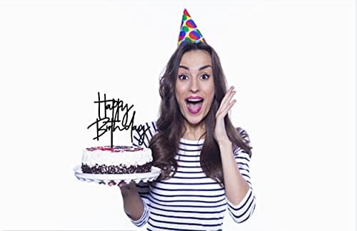ZHENGYE DIY Happy Birthday Cake Topper Black Acrylic 1