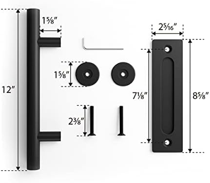 SMARTSTANDARD 12 Heavy Duty Barn Door Handle Set Black Rustic Design
