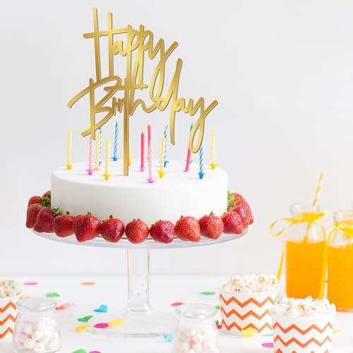 1PCS Gold Birthday Cake Topper with Glitter Mirror Design