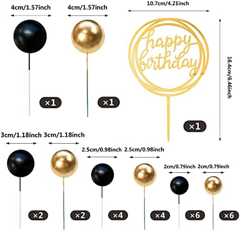 Black and Gold Cake Toppers with Happy Birthday Insert