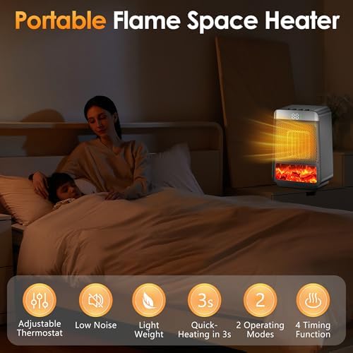 OKKMAX Portable Electric Heater with Thermostat and Ambient Light