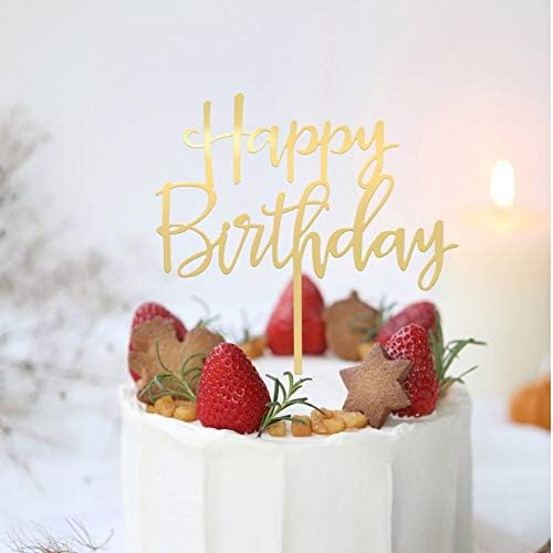 Happy Birthday Cake Topper Mirrored Gold Acrylic 1