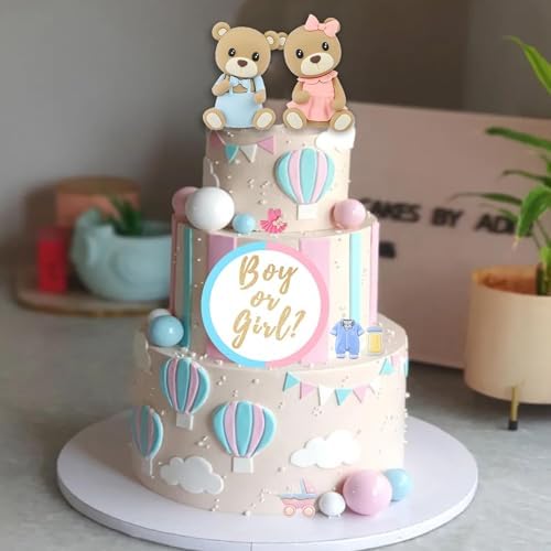 LEFUBABY Bear Cake Toppers Gender Reveal Party Decorations