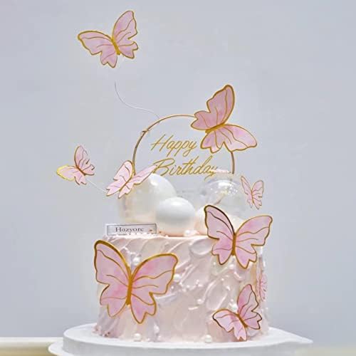 Pink Butterfly Cake Toppers 11pcs Happy Birthday Decorations