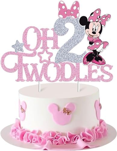 Pink Glitter Mouse 2nd Birthday Cake Topper for Girls