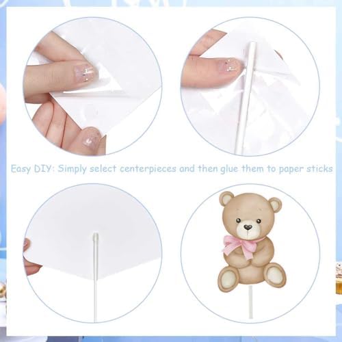 Zliisang 16Pcs Pink Bear Baby Shower Centerpieces Cake Decorations