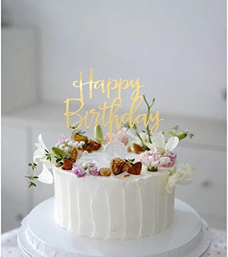 Happy Birthday Cake Topper Mirrored Gold Acrylic 1