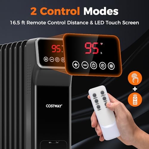COSTWAY Oil Filled Radiator Heater with Remote Control and 24H Timer