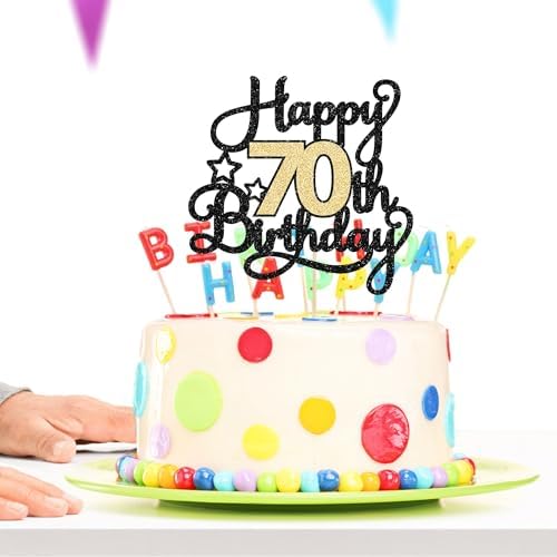 Happy 70th Birthday Cake Topper Black Gold 1