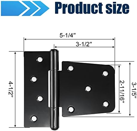 Letowe Heavy Duty Gate Hinges 6 Pack Black Iron