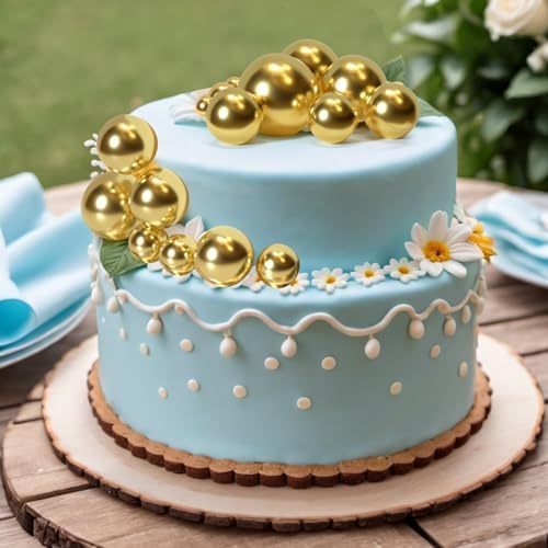 ASTARON 20 Pcs Gold Ball Cake Topper Decorations