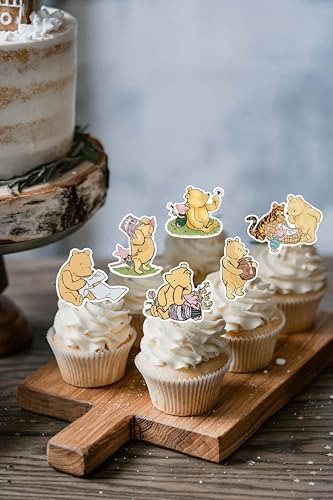48 Pcs Classic Winnie Cupcake Toppers Baby Shower Decor