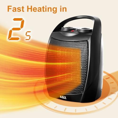 ASZ Compact Electric Space Heater with Thermostat and 2 Heat Settings