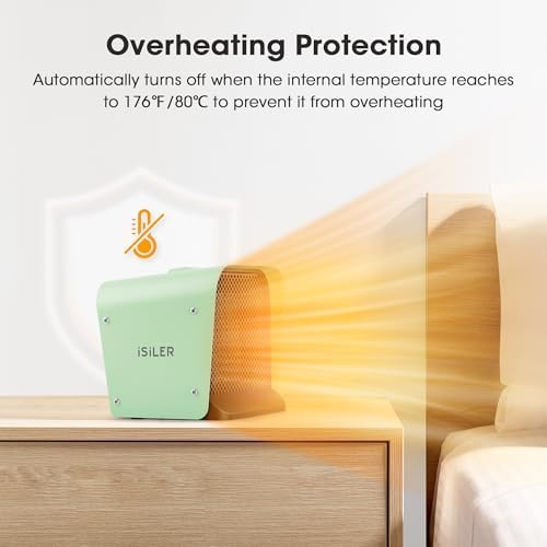 ISILER 1500W Ceramic Space Heater with Thermostat and Safety Features