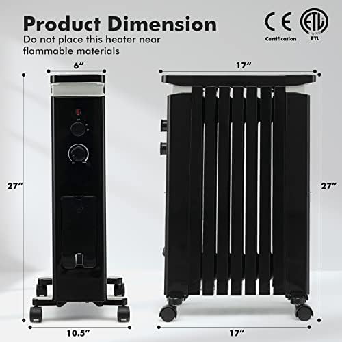 PETSITE Oil-Filled Radiator Heater with 3 Heat Settings and Thermostat