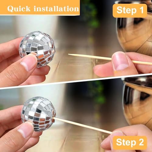 Zaycca 36 pcs Disco Ball Cake Toppers 1970s Party Decorations