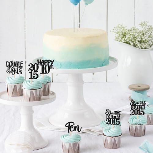 30PCS Black 10th Birthday Cupcake Toppers Glitter