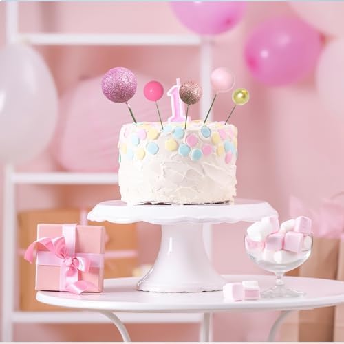 ASTARON 50 Pcs Glitter Pink Mini Balloon Cake Toppers