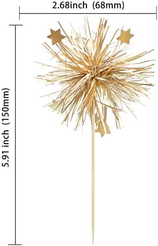 Gyufise 30Pcs Foil Firework Cupcake Toppers Gold Sparkle