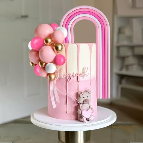 BACH AND BOOZY 32 PCS Pink Pastel Rainbow Cake Topper Set