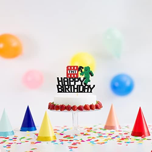 Happy Birthday Cake Topper Pixel Style Black 1