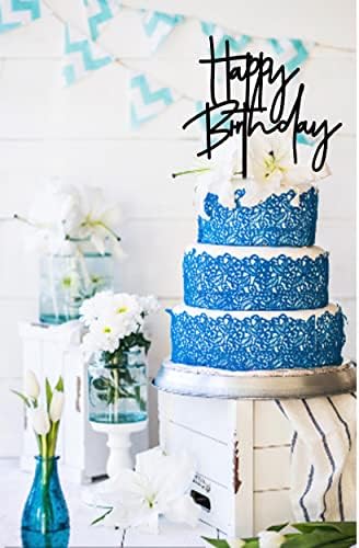 ZHENGYE DIY Happy Birthday Cake Topper Black Acrylic 1