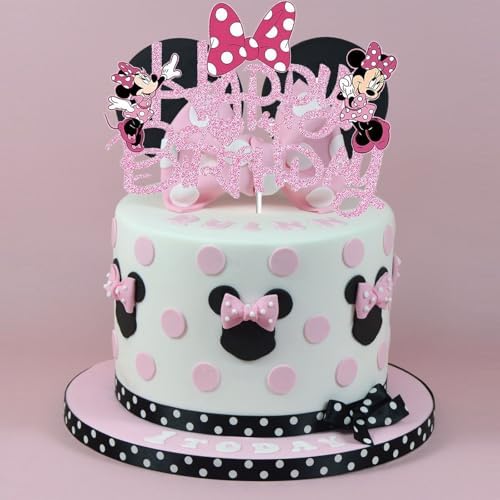 Pink Glitter Bow Mouse Cake Topper for Girls