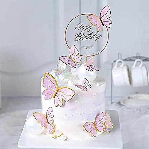 Pink Butterfly Cake Toppers 11pcs Happy Birthday Decorations