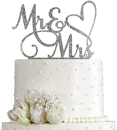 AMINJIE Silver Glitter Cake Topper for Wedding