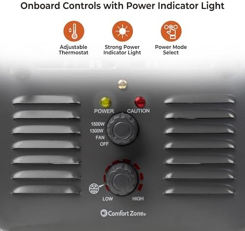 Comfort Zone Electric Space Heater with Adjustable Thermostat and Safety Features