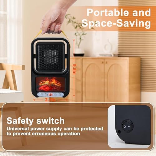 Tenhitoys 700W Electric Fireplace Heater with Realistic 3D Flame