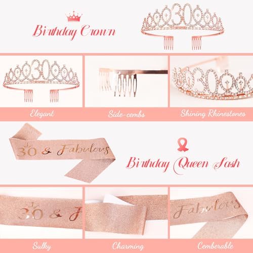 Rose Gold Birthday Crown Sash Banner for Girls