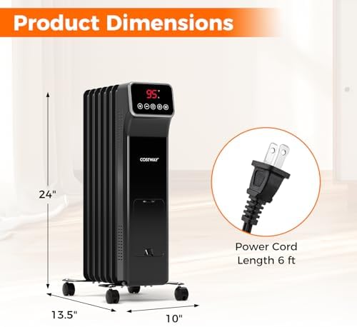 COSTWAY Oil Filled Radiator Heater with Remote Control and 24H Timer