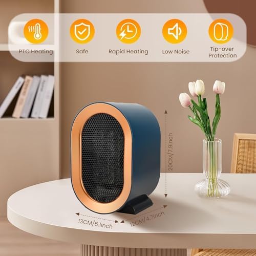 PERLLENT 1200W Ceramic Space Heater with 2 Modes and Safety Features
