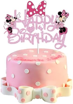 Pink Glitter Bow Mouse Cake Topper for Girls