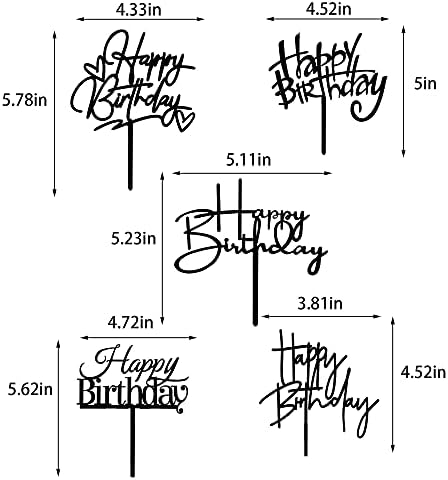 10 PCS Black Birthday Cake Toppers Acrylic Cupcake Decorations