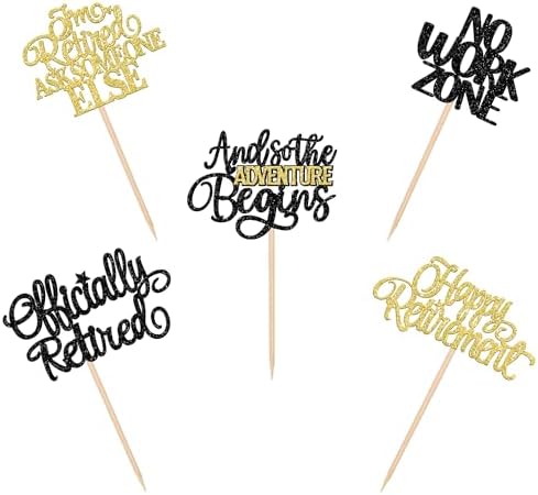 30 PCS Black Gold Happy Retirement Cupcake Toppers