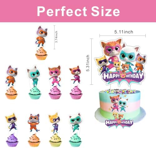25pcs Super Cats Birthday Decorations with Cupcake Toppers 1