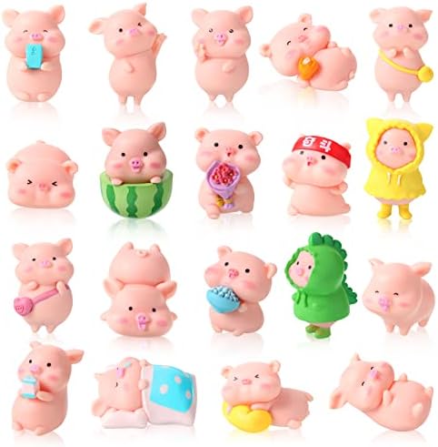 Leitee 19 Pcs Pink Pig Figurines Set for Decor