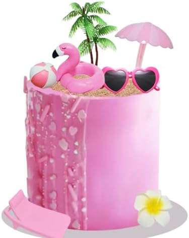 Pink Beach Cake Topper with Flamingo Floats