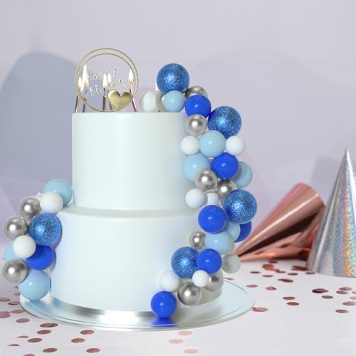 ASTARON 50 Pcs Glitter Blue Ball Cake Topper Sticks
