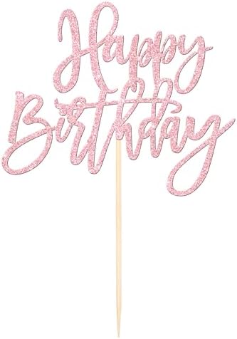1 PCS Happy Birthday Cake Topper Glitter Cake Pick Light Pink