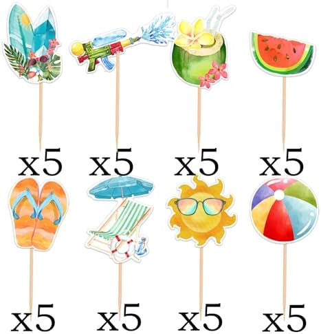 40PCS Hawaiian Theme Cupcake Toppers for Summer Party
