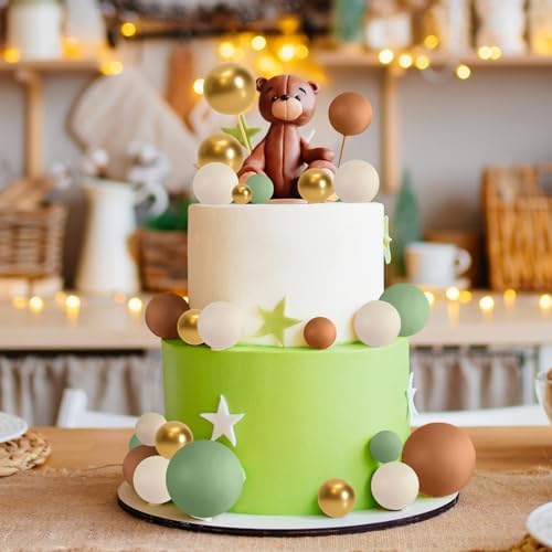 ASTARON 32 Pcs Mini Balloon Cake Decorations Green Brown Gold