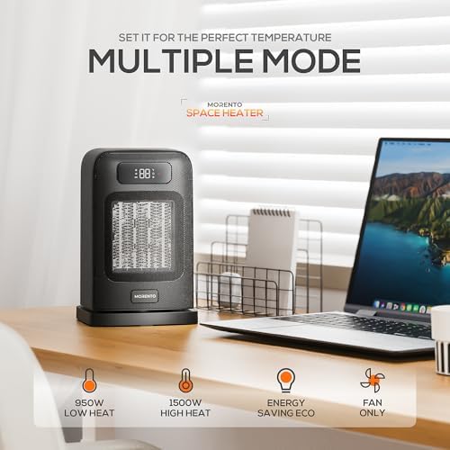 MORENTO 1500W Electric Desk Heater with Fan and Thermostat