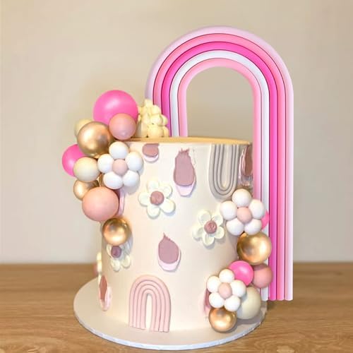 BACH AND BOOZY 32 PCS Pink Pastel Rainbow Cake Topper Set
